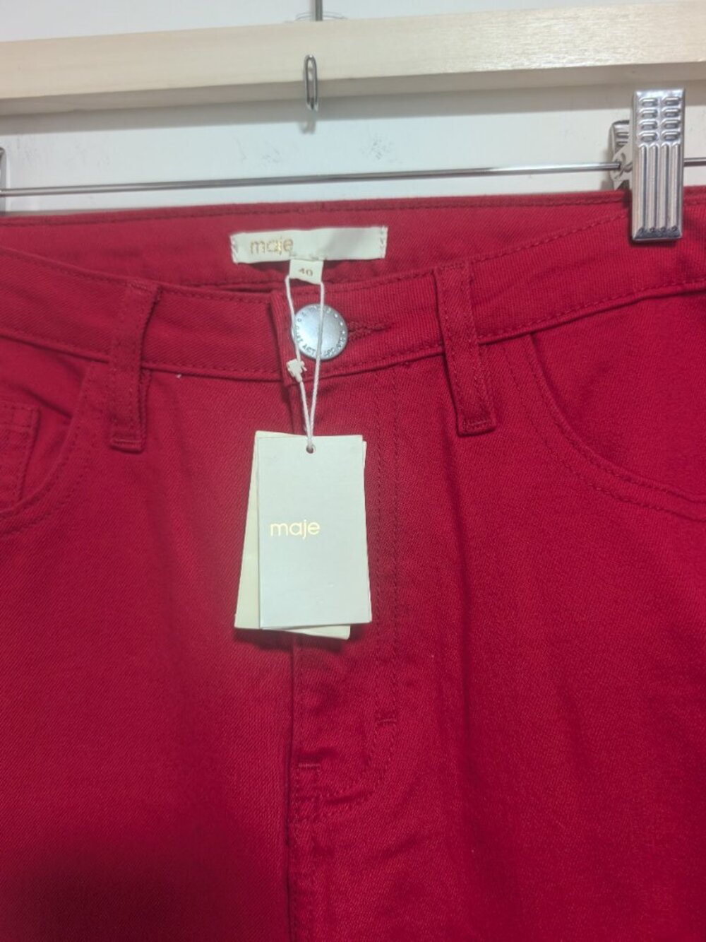 Maje | Pamier Rouge High Rise Wide Leg Jeans In Red - Picture 5 of 12